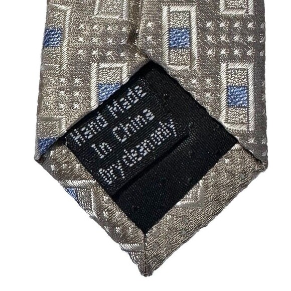 Joseph & Feiss International 100% Silk Tie 4” Beige And Baby Blue Geometric - Picture 4 of 6
